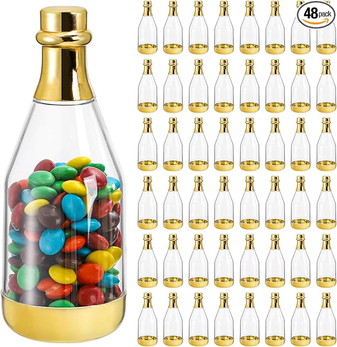 Frcctre 48 Pack Metallic Golden Mini Champagne Bottles, Plastic Champagne Candy by Frcctre