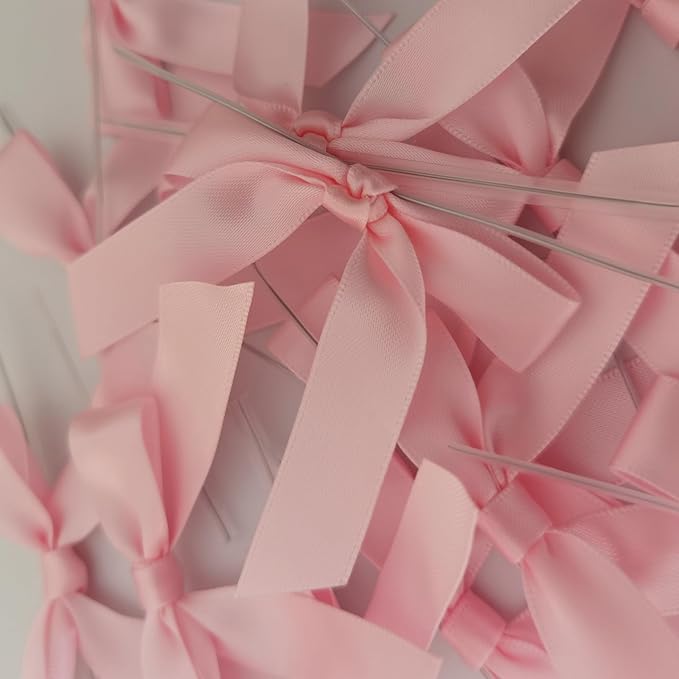 50pcs 2.5" Light Pink Polyester Satin Ribbon Bows - Image 6