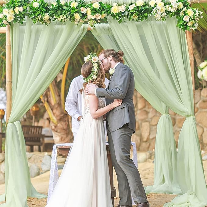 10ft x 10ft Sage Green Backdrop Curtains, Wrinkle-Free Sheer Chiffon Fabric - Image 9