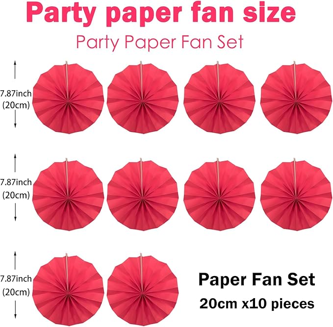 Red Birthday Decorations, DIY Red Paper Fans Hanging Decoration, Party Supplies - Image 2