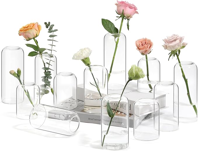 ComSaf Small Flower Vase Set of 12, Glass Bud Vases in Bulk, Decor Centerpiece by ComSaf
