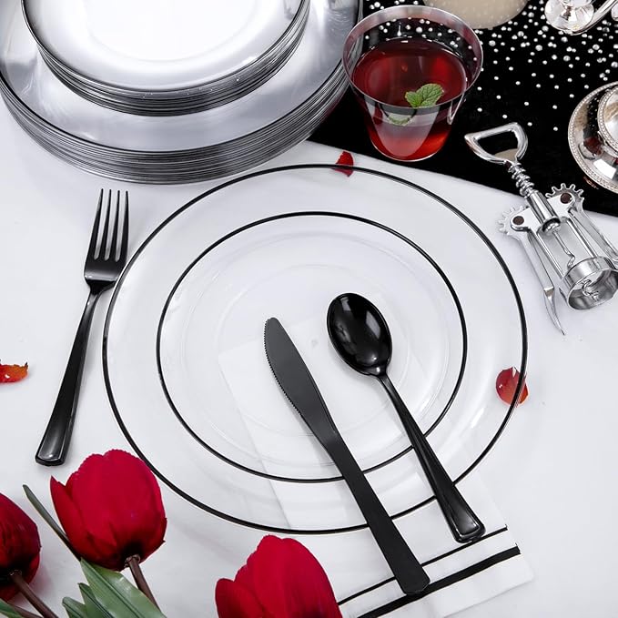 NOCCUR 350PCS Clear and Black Plastic Plates - Image 3