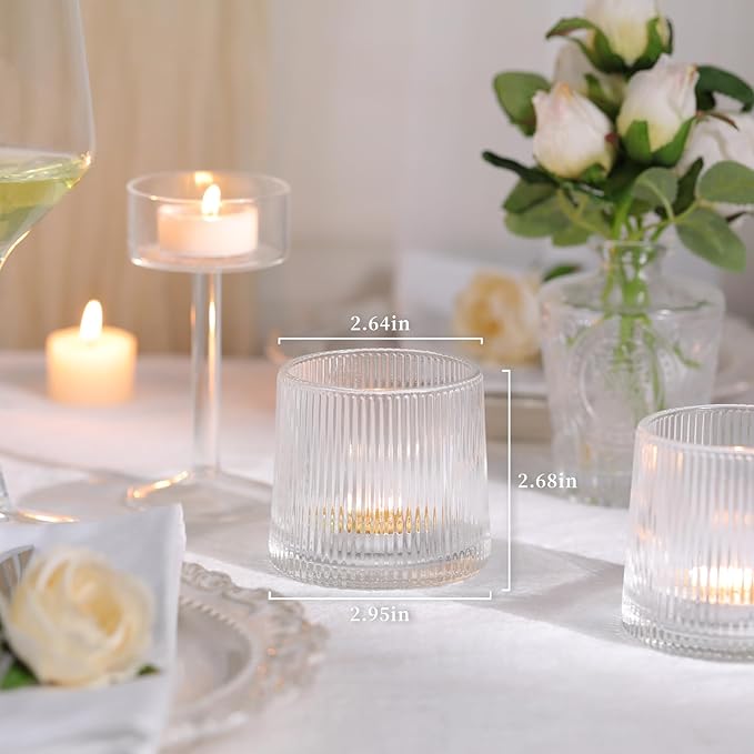 DARJEN Clear Ribbed Tealight Votive Candle Holders- 6Pack Glass Candle Holders - Image 6