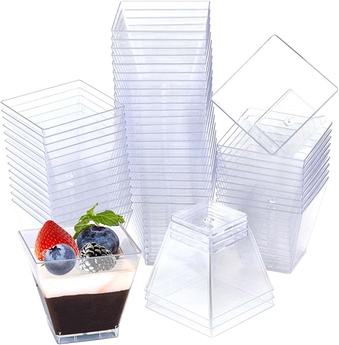 Oomcu 100 Pack 2oz Small Square Clear Plastic Dessert Cups – Mini Disposable by Oomcu