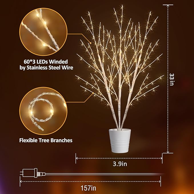Bexdir Lighted Birch White Tree Branches 33IN 180LED - Image 3