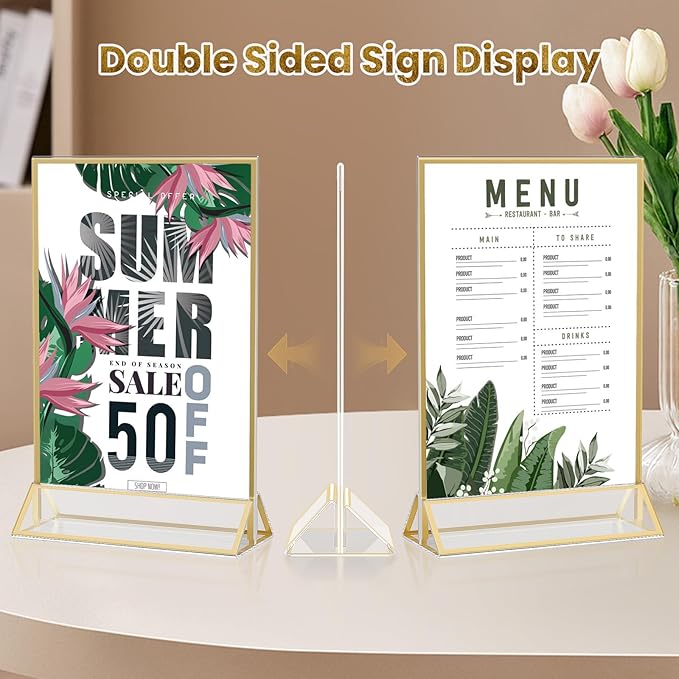 Acrylic Gold Sign Holders 4x6, 2 Pack Wedding Gold Table Number Holders - Image 2