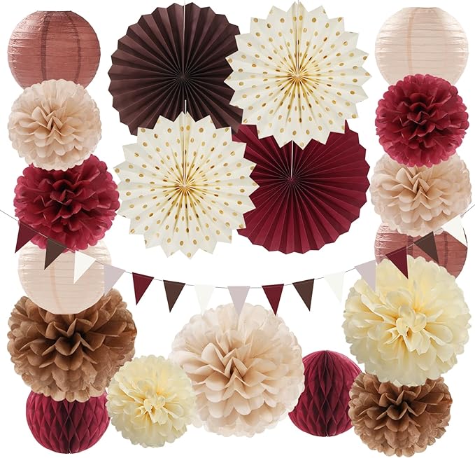 Burgundy Brown Beige Boho Party-Decorations by Burgleda