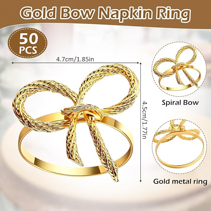 Bokon 50 Pcs Gold Napkin Rings Metal Napkin Holders Rings Bulk - Image 2