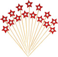 Minisland Big Red Star Cocktail Picks, 5.5 Inch Long Bamboo Fancy Toothpicks by Minisland