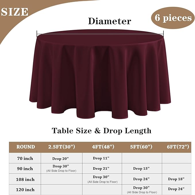 Fitable 6 Pack Burgundy Tablecloths - Image 5