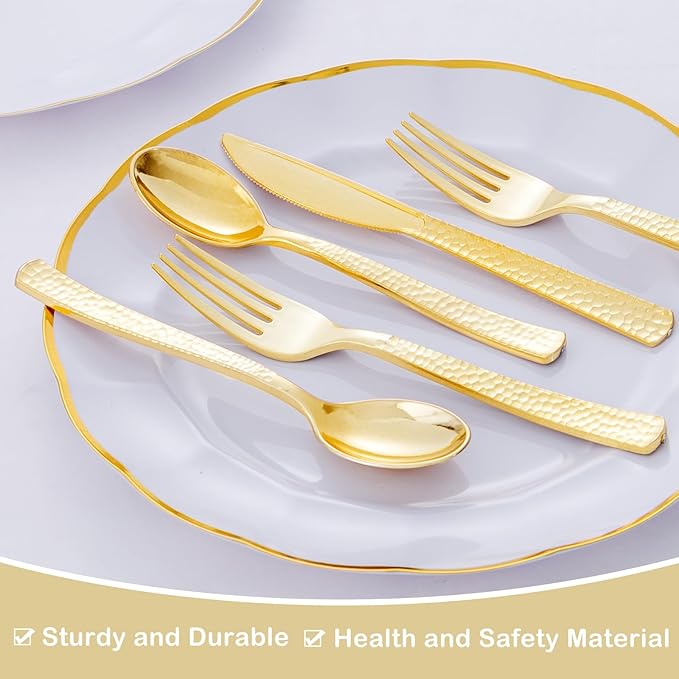 Supernal 180 pieces Gold Plastic Silverware, Disposable Plastic Utensils Heavy - Image 2