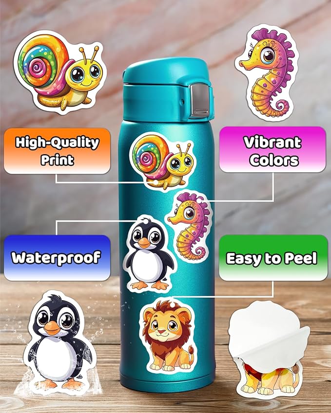 JCFIRE 200PCS Stickers for Kids, Waterproof Cute Mixed Animal Food Vinyl - Image 2