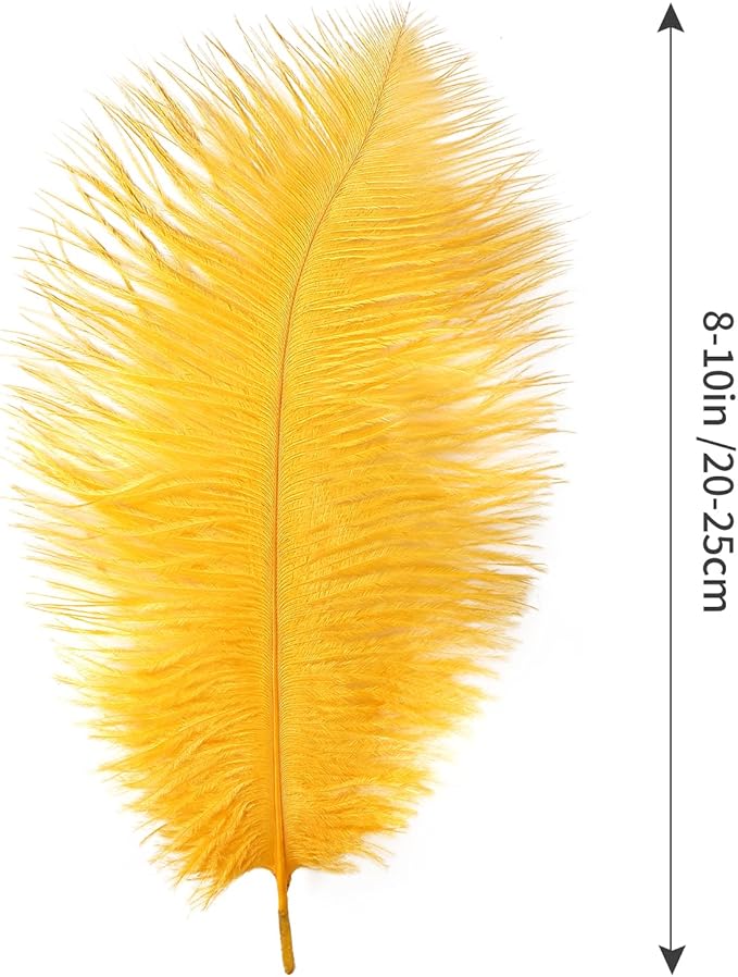 THARAHT Golden Yellow Ostrich Feathers 24pcs Natural Bulk 8-10Inch 20cm-25cm - Image 2