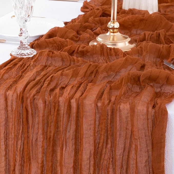 MLMW Fall Thanksgiving Table Runner Cheesecloth Autumn Harvest Rust Terracotta - Image 3