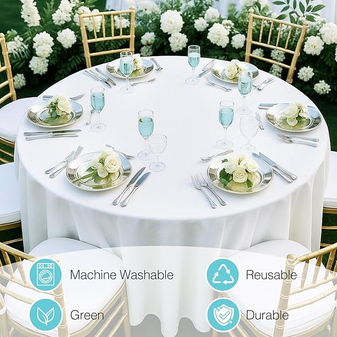 EMART Round Tablecloth White 120 inch Circular Polyester Table Cover - Image 2