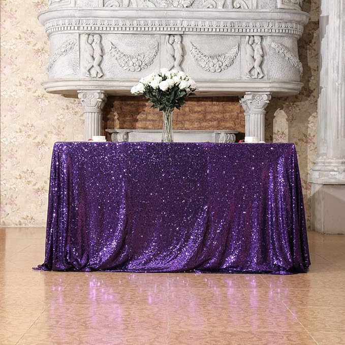 SquarePie Sequin Tablecloth 60 x 102 Inch Purple Sparkly Table Cloth - Image 5