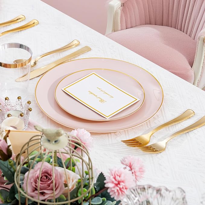 Supernal 350pcs Pink Plastic Plates, Plates Disposable Heavy Duty, 50 Dessert - Image 4