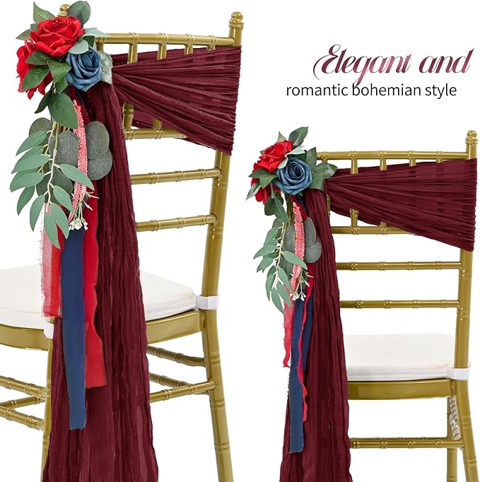50 PCS Cheesecloth Chair Sashes Bows Wedding Aisle Decorations Chair Ribbon - Image 3