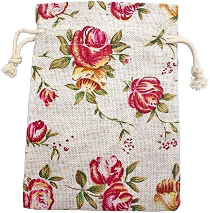 KUPOO 50PCS Rose Drawstring Bags Burlap Flower Pouch Bags Gift Bags Jewelry - Image 2