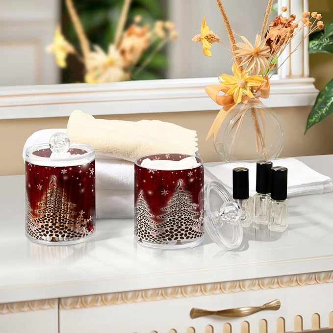 Gredecor Christmas Winter Qtip Holder Dispenser 2 Pack Christmas Tree Red - Image 7