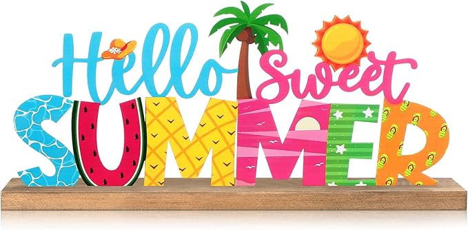 Hello Sweet Summer Metal Sign Rustic Table Decor Holiday Tiered Tray Decor by thebeautifuldecoryouwant