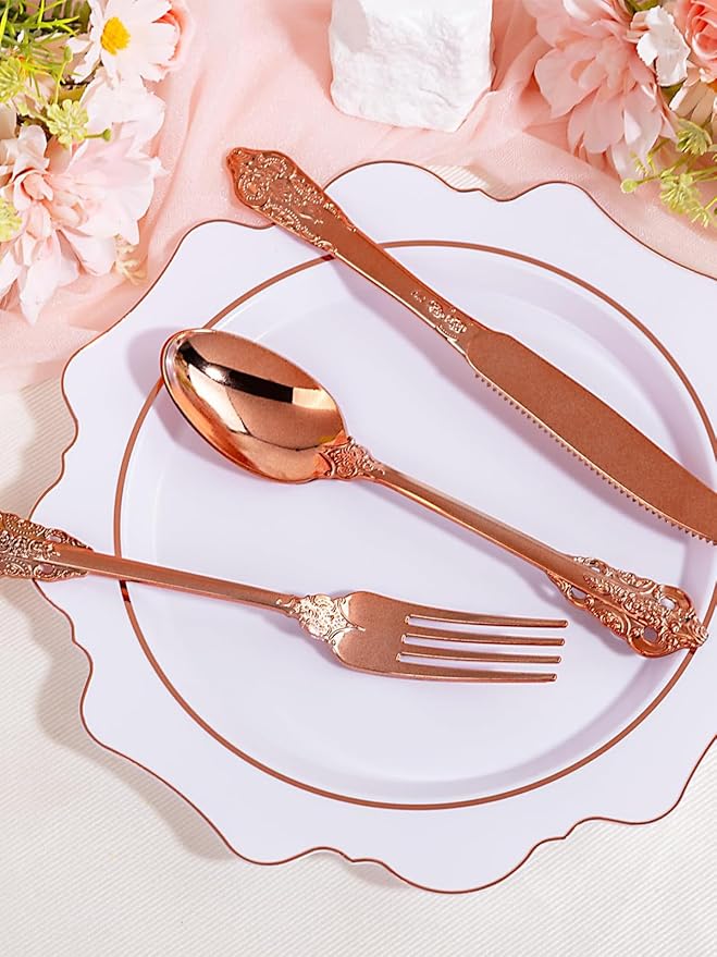 WDF 120Pieces Rose Gold Plastic Silverware - Image 5