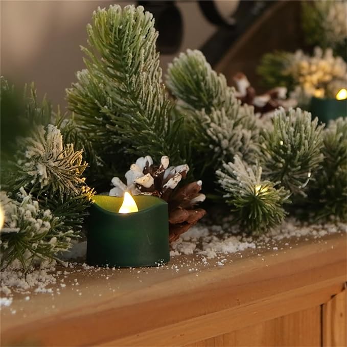 Homemory 24Pcs Green Tea Lights Battery Operated, Flameless Flickering Green - Image 5