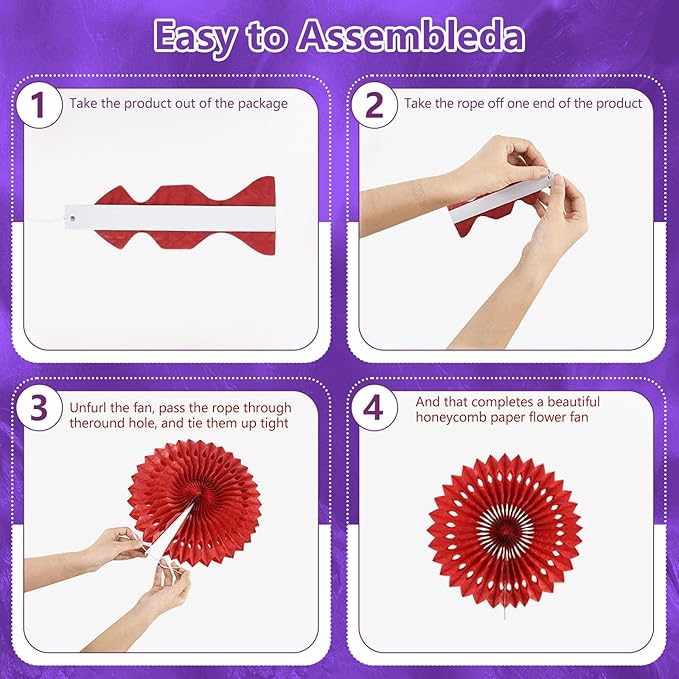 20 Pcs Deep Purple Hanging Paper Fan, Hanging Honeycomb Round Paper Fans - Image 3