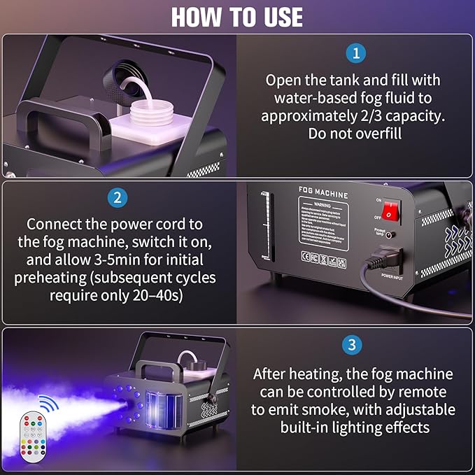 Fog Machine with 9 RGBW LED Lights, 1200W Professional Smoke Machine, 1L Tank - Image 7