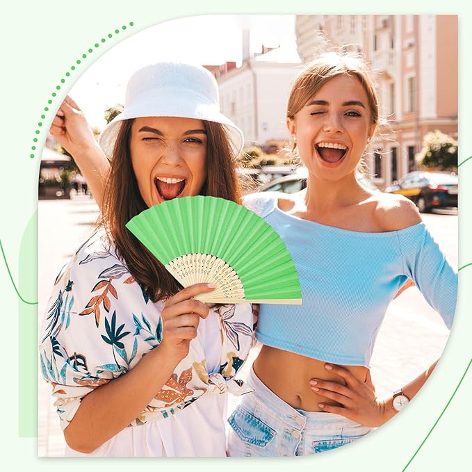 JOHOUSE 12PCS Foldable Hand Fan, 8.3 Inch Green Paper Fans - Image 5