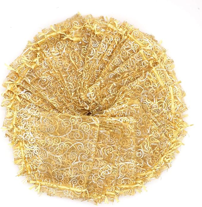Staruby Organza Gift Bags 100Pcs Gold Sheer Organza Bag 4x6 Inch Mesh Favor - Image 4