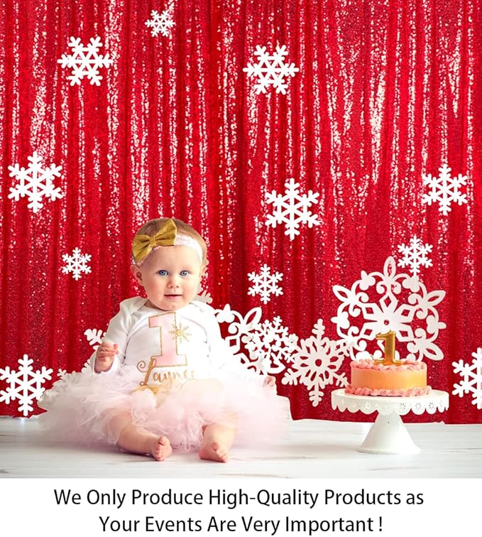 ShinyBeauty Red Sequin-Backdrop-Curtain 2Panels 5FTx10FT Glitter Wedding - Image 2
