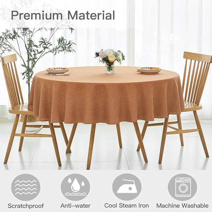 maxmill Fall Round Tablecloth Linen Texture Stain Resistant Waterproof - Image 3