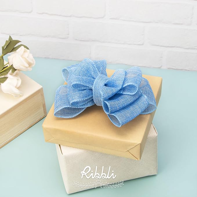 Ribbli Baby Blue Burlap Wired Ribbon, 2-1/2” Inch x Continuous 20 Yard - Image 2