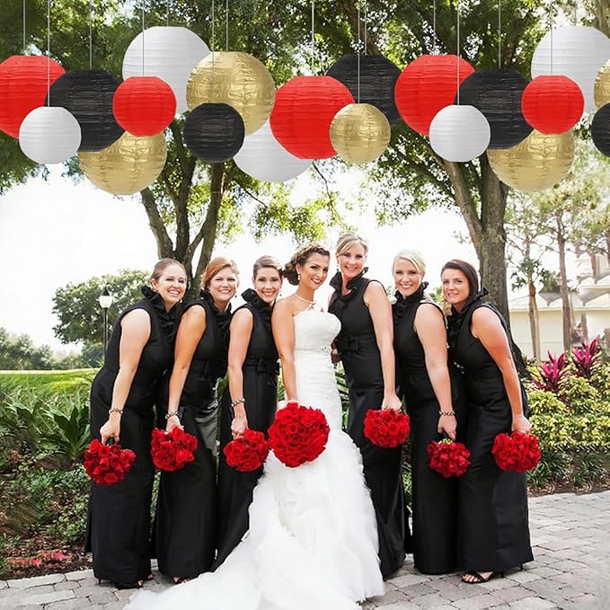 Black Red White Paper Lanterns Decorative 12pcs Party Hanging Decorations - Image 3