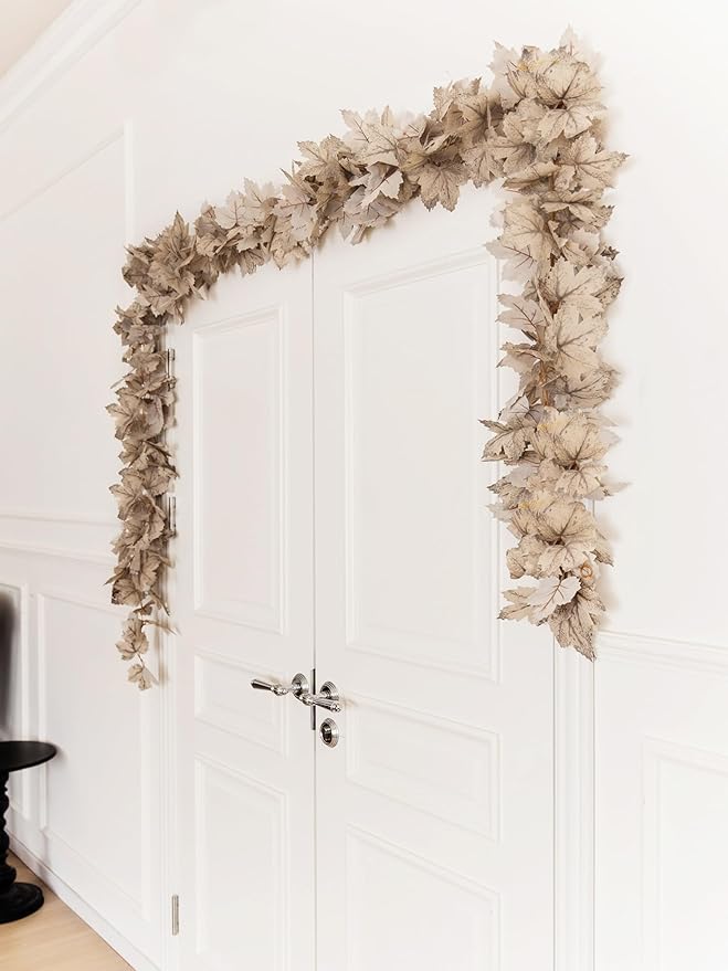 6PCS Beige Fall Maple Leaves Garland, 5.6Ft Artificial Maple Leaf Autumn - Image 7