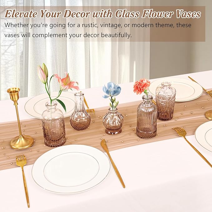 Set of 40 Glass Bud Vases, Small Amber Glass Vases in Bulk, Mini Vintage - Image 6