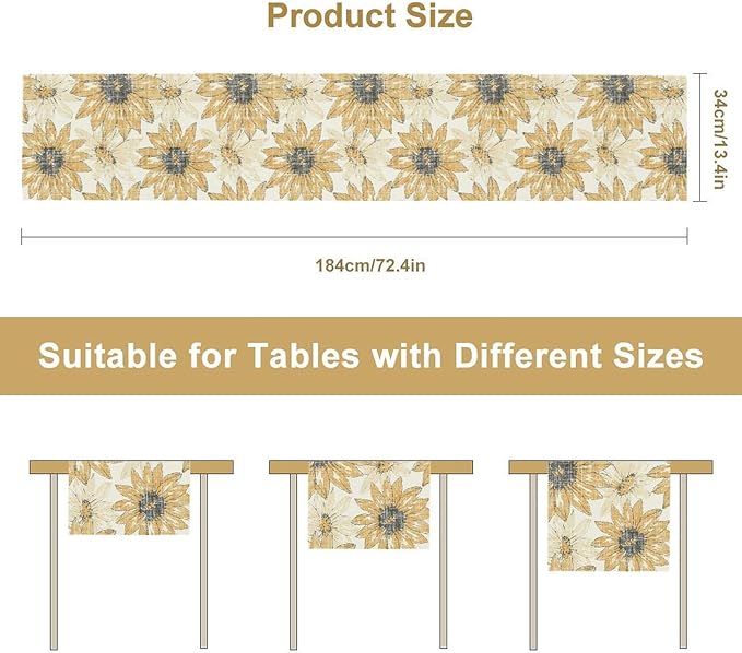 Chrysanthemum Vintage Floral Table Runner, Elegant Grunge Orange Sunflower - Image 3
