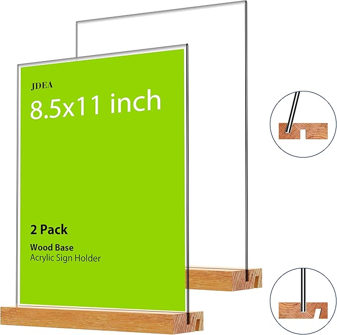 Acrylic Sign Holder with Wood Base 8.5x11 Inch Vertical and Slant Displays - Image 7