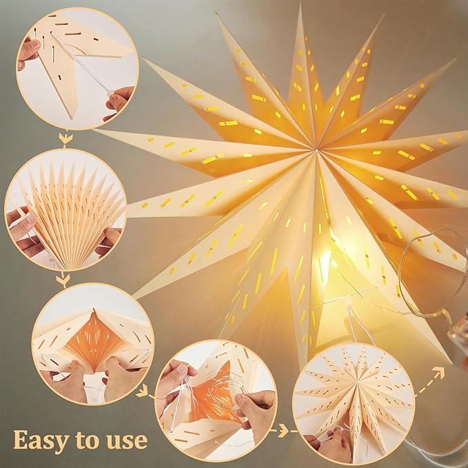 3Pcs 14-Pointed 18 Inch Paper Star Decorations Christmas Party Decorations Sage - Image 3