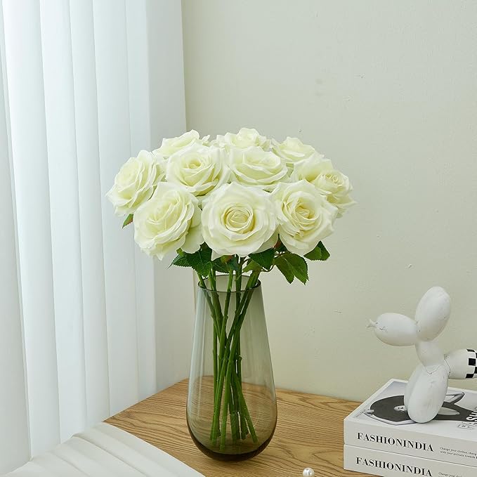 Artificial Rose 10pcs Open Flower Bouquet Faux Rose Stems - Image 2