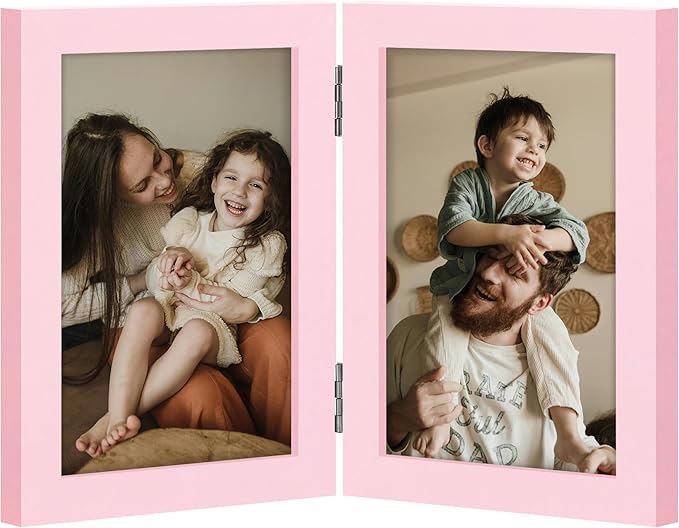 decorUhome Double 4x6 Picture Frame Vertical, Engineered Wood Bifold Photo Frame by decorUhome