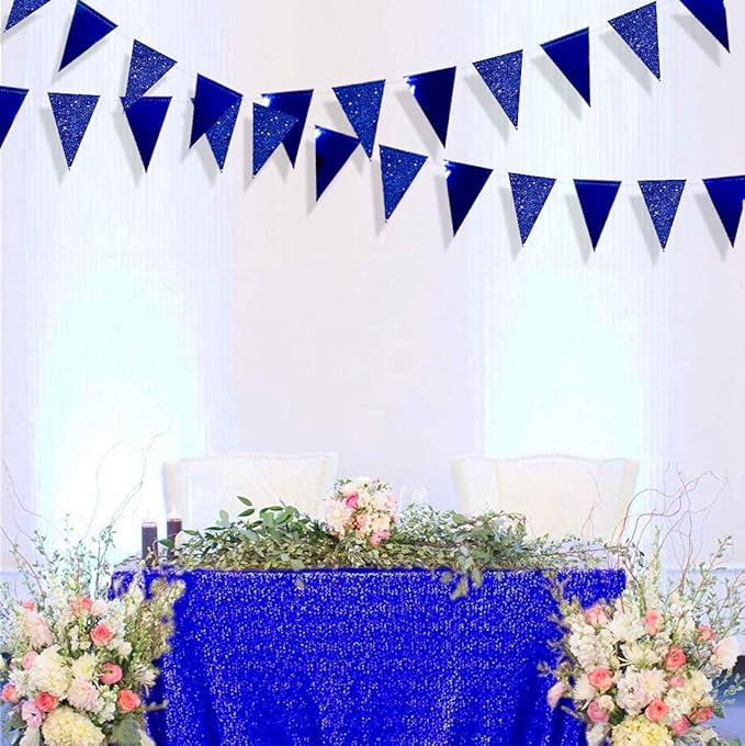 30 Ft Royal Blue Party Decorations Navy Blue Metallic Glitter Paper Triangle - Image 6
