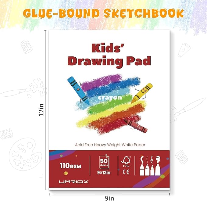Umriox Drawing Pad for Kids, 110gsm Acid-Free Drawing Paper, Glue-Bound Art - Image 2
