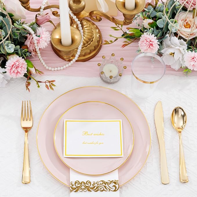 Supernal 350pcs Pink Plastic Plates, Plates Disposable Heavy Duty, 50 Dessert - Image 2