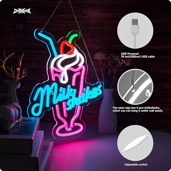 Milk Shakes Neon Signs Ice Cream Neon Light Milk Tea LED Neon Light Milk USB - Image 3