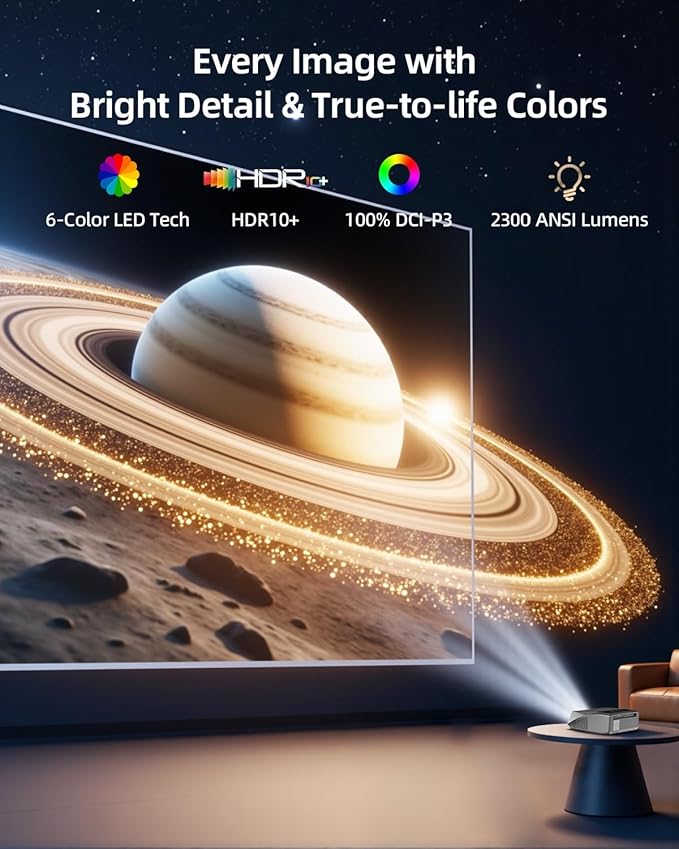 Smart LED 4K Projector Daylight HDR WiFi 6 Bluetooth Google TV, 2300ANSI - Image 2