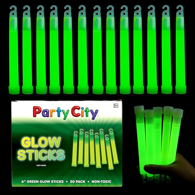 Party City Green Glow Sticks Bulk Pack 6”- 50pk Glow in the Dark Sticks by PartyCity