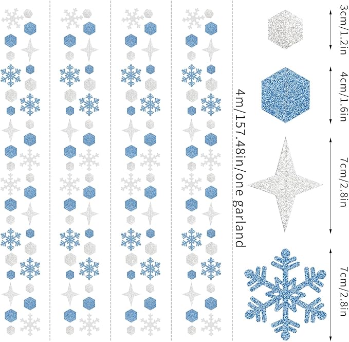 Snowflake-Snow Silver-Blue Christmas Party-Decorations Streamers - 52Ft White - Image 2