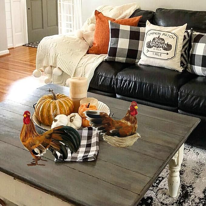 naturevibe 8.8 Inches Feathered Rooster Decor and Hen, Realistic Farm Animals - Image 4
